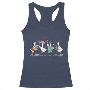 Funny Patriotic Goose Life Liberty Silliness Racerback Tank Top America 250th Anniversary TS12 Navy Print Your Wear