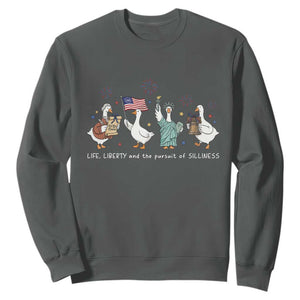 Funny Patriotic Goose Life Liberty Silliness Sweatshirt America 250th Anniversary TS12 Dark Heather Print Your Wear