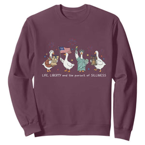 Funny Patriotic Goose Life Liberty Silliness Sweatshirt America 250th Anniversary TS12 Maroon Print Your Wear