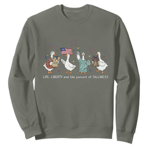 Funny Patriotic Goose Life Liberty Silliness Sweatshirt America 250th Anniversary TS12 Military Green Print Your Wear