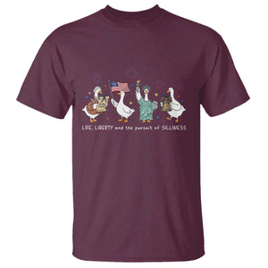 Funny Patriotic Goose Life Liberty Silliness T Shirt America 250th Anniversary TS12 Maroon Print Your Wear