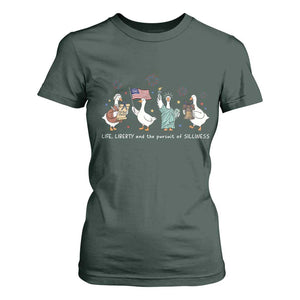 Funny Patriotic Goose Life Liberty Silliness T Shirt For Women America 250th Anniversary TS12 Dark Forest Green Print Your Wear