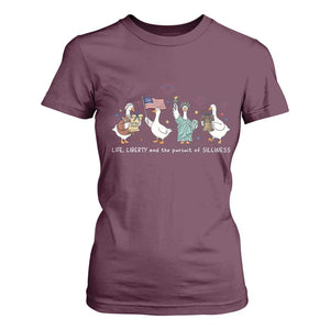 Funny Patriotic Goose Life Liberty Silliness T Shirt For Women America 250th Anniversary TS12 Maroon Print Your Wear
