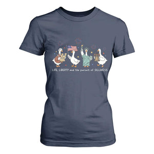 Funny Patriotic Goose Life Liberty Silliness T Shirt For Women America 250th Anniversary TS12 Navy Print Your Wear