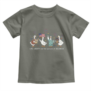Funny Patriotic Goose Life Liberty Silliness Toddler T Shirt America 250th Anniversary TS12 Military Green Print Your Wear