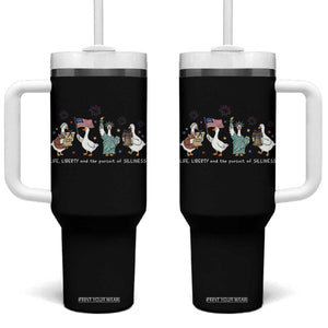 Funny Patriotic Goose Life Liberty Silliness Tumbler With Handle USA 250th Anniversary TS12 One Size: 40 oz Black Print Your Wear