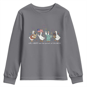 Funny Patriotic Goose Life Liberty Silliness Youth Sweatshirt America 250th Anniversary TS12 Charcoal Print Your Wear