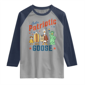 Just A Patriotic Goose Raglan Shirt America 250th Anniversary TS12 Sport Gray Navy Print Your Wear