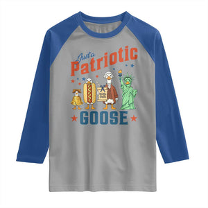Just A Patriotic Goose Raglan Shirt America 250th Anniversary TS12 Sport Gray Royal Print Your Wear