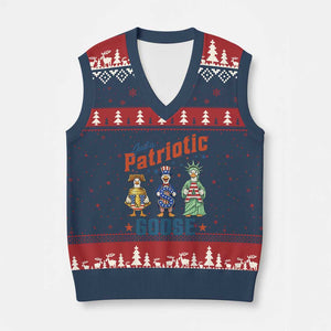Just A Patriotic Goose V-Neck Knit Sweater Vest Funny Freedom Goose Patriotic TS12 Navy Red Print Your Wear