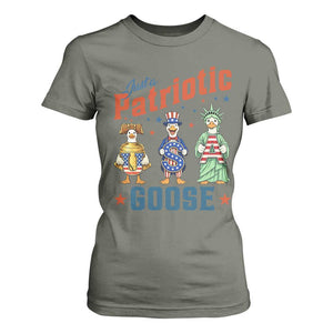 Just A Patriotic Goose T Shirt For Women Funny Freedom Goose Patriotic TS12 Military Green Print Your Wear