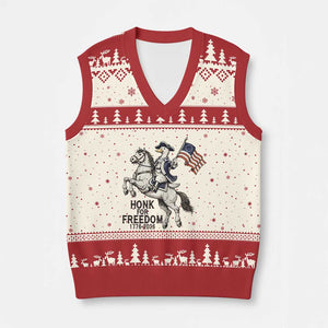 Funny Patriotic Goose Cowboy V-Neck Knit Sweater Vest Honk For Freedom TS12 Beige Red Print Your Wear
