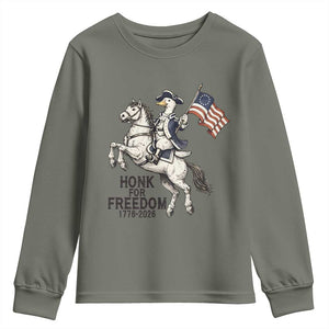 Funny Patriotic Goose Cowboy Youth Sweatshirt Honk For Freedom TS12 Military Green Print Your Wear