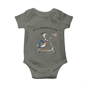 Funny Patriotic Goose Baby Onesie Off To Celebrate 250 Years TS12 Military Green Print Your Wear
