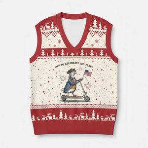 Funny Patriotic Goose V-Neck Knit Sweater Vest Off To Celebrate 250 Years TS12 Beige Red Print Your Wear