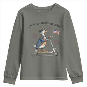 Funny Patriotic Goose Youth Sweatshirt Off To Celebrate 250 Years TS12 Military Green Print Your Wear
