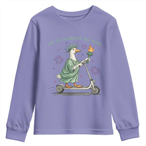 Funny Goose Statue Of Liberty Youth Sweatshirt Off To Celebrate 250 Year TS12 Violet Print Your Wear