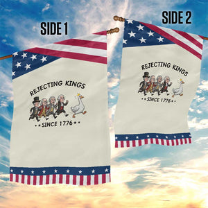 Rejecting Kings Since 1776 Garden Flag Funny Founding Fathers Chasing Royal Goose TS12 Print Your Wear