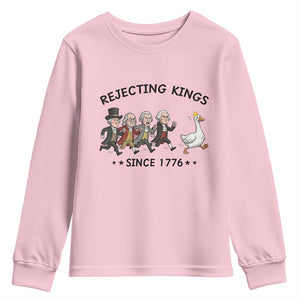 Rejecting Kings Since 1776 Youth Sweatshirt Funny Founding Fathers Chasing Royal Goose TS12 Light Pink Print Your Wear