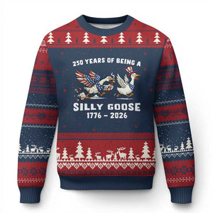 Funny Patriotic Goose Ugly Christmas Sweater 250 Years Of Being A Silly Goose TS12 Navy Red Print Your Wear