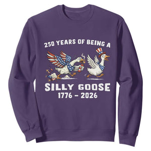 Funny Patriotic Goose Sweatshirt 250 Years Of Being A Silly Goose TS12 Purple Print Your Wear