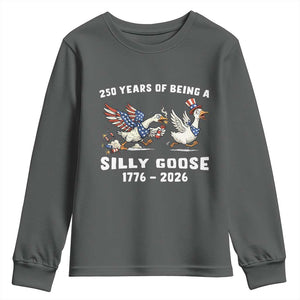 Funny Patriotic Goose Youth Sweatshirt 250 Years Of Being A Silly Goose TS12 Dark Heather Print Your Wear