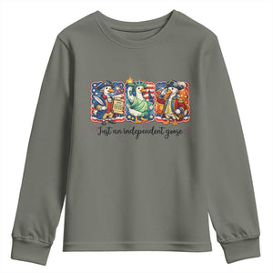 Just An Independent Goose Youth Sweatshirt Funny Patriotic Goose TS12 Military Green Print Your Wear