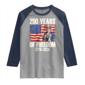 250 Years Of Freedom Raglan Shirt Patriotic Uncle Sam TS12 Sport Gray Navy Print Your Wear