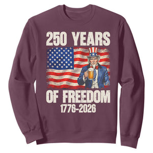 250 Years Of Freedom Sweatshirt Patriotic Uncle Sam TS12 Maroon Print Your Wear