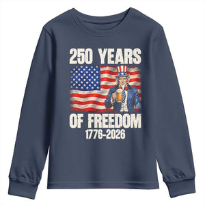 250 Years Of Freedom Youth Sweatshirt Patriotic Uncle Sam TS12 Navy Print Your Wear