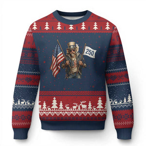 Patriotic Uncle Sam Celebrating 250 Years America Ugly Christmas Sweater TS12 Navy Red Print Your Wear