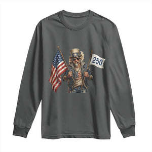 Patriotic Uncle Sam Celebrating 250 Years America Long Sleeve Shirt TS12 Dark Heather Print Your Wear