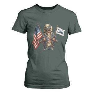 Patriotic Uncle Sam Celebrating 250 Years America T Shirt For Women TS12 Dark Forest Green Print Your Wear