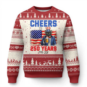 Vintage Cat Uncle Sam Ugly Christmas Sweater Cheers To 250 Years TS12 Beige Red Print Your Wear