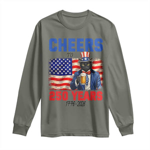 Vintage Cat Uncle Sam Long Sleeve Shirt Cheers To 250 Years TS12 Military Green Print Your Wear