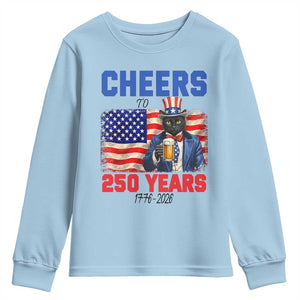 Vintage Cat Uncle Sam Youth Sweatshirt Cheers To 250 Years TS12 Light Blue Print Your Wear