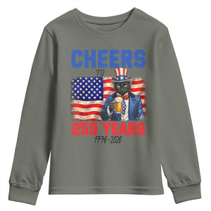 Vintage Cat Uncle Sam Youth Sweatshirt Cheers To 250 Years TS12 Military Green Print Your Wear