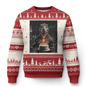 Funny Birthday Dinosaur Ugly Christmas Sweater Prehistoric Party Celebration TS12 Beige Red Print Your Wear