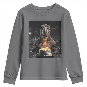 Funny Birthday Dinosaur Youth Sweatshirt Prehistoric Party Celebration TS12 Charcoal Print Your Wear