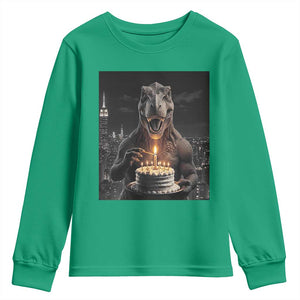 Funny Birthday Dinosaur Youth Sweatshirt Prehistoric Party Celebration TS12 Irish Green Print Your Wear