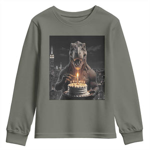 Funny Birthday Dinosaur Youth Sweatshirt Prehistoric Party Celebration TS12 Military Green Print Your Wear
