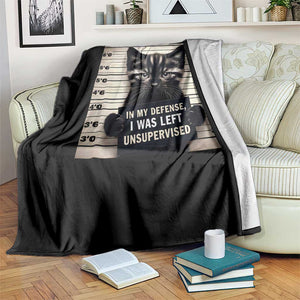 Funny Bad Cat Attitude Throw Blanket In My Defense I Was Left Unsupervised TS12 Print Your Wear