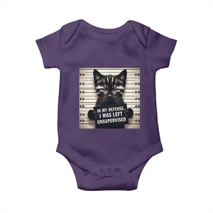 Funny Bad Cat Attitude Baby Onesie In My Defense I Was Left Unsupervised TS12 Purple Print Your Wear