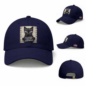 Funny Bad Cat Attitude Baseball Cap In My Defense I Was Left Unsupervised TS12 Baseball Cap Universal Fit Dark Blue Print Your Wear