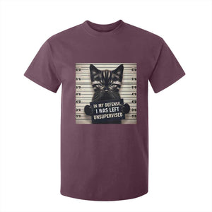 Funny Bad Cat Attitude T Shirt For Kid In My Defense I Was Left Unsupervised TS12 Maroon Print Your Wear