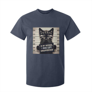 Funny Bad Cat Attitude T Shirt For Kid In My Defense I Was Left Unsupervised TS12 Navy Print Your Wear
