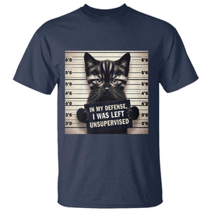 Funny Bad Cat Attitude T Shirt In My Defense I Was Left Unsupervised TS12 Navy Print Your Wear