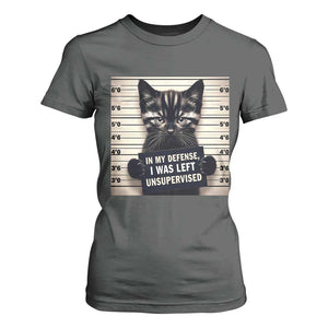 Funny Bad Cat Attitude T Shirt For Women In My Defense I Was Left Unsupervised TS12 Dark Heather Print Your Wear