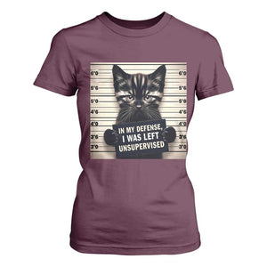 Funny Bad Cat Attitude T Shirt For Women In My Defense I Was Left Unsupervised TS12 Maroon Print Your Wear
