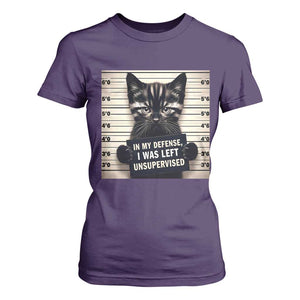 Funny Bad Cat Attitude T Shirt For Women In My Defense I Was Left Unsupervised TS12 Purple Print Your Wear